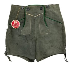 Vintage West Germany Cowhide Leather Suede Lederhosen Shorts Oktoberfest Size 24