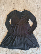 Socialite Black Shimmer Dress Size S Long Sleeve Fit & Flare Mini Metallic
