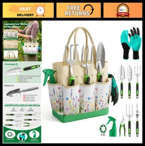 10-Piece Ensemble d'outils de jardinage robuste, outils à main robustes & Sac d'organisateur, P