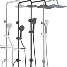 Shower Kit Twin Head 2 Mixer Shower Heads Rail Hose Riser Square Bathroom Set