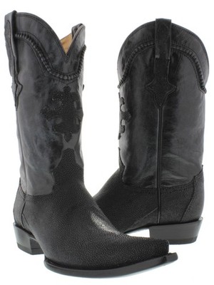 Mens Rodeo Boots Black Western Real Stingray Skin Leather 3x Toe Sizes 6.5-10.5