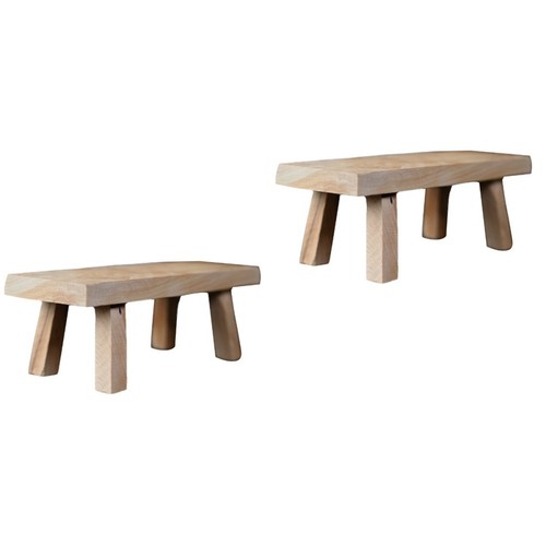 Set of 2 Cliff Cypress Wood Ornaments Child Small Footstool Mini Tabletop Kids - Picture 6 of 12