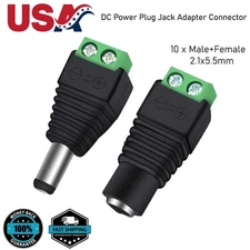 DC Power Plug Male Female Jack Connector 2.1mm x 5.5mm Adapter for CCTV 10PCS