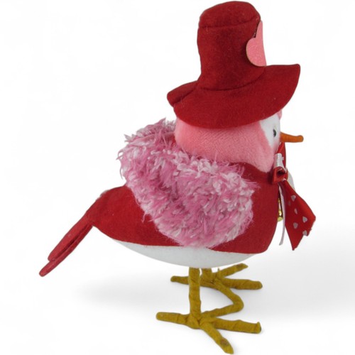 Valentine Bird Plush Decor Pink Red Bow Heart Hat Tabletop Figurine 8" Cute Gift - Picture 3 of 5