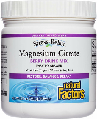 Natural Factors Magnesium Citrate Powder Muscle Relaxation Berry 8.8 Oz