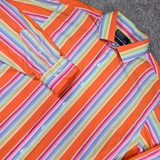 Polo Ralph Lauren Shirt Mens XL 17.5 Preppy Orange Regent Stripe Classic Fit