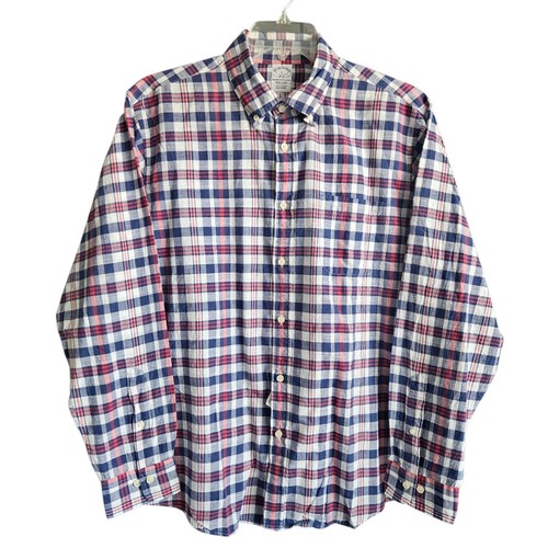 Brooks Brothers 1818 The Original Polo Shirt Size LG Cotton Red Blue Plaid NWT - Picture 3 of 10