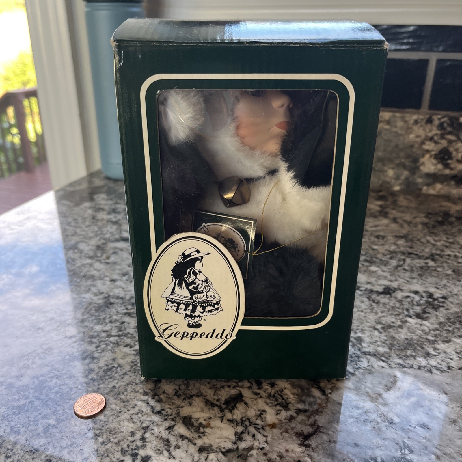 Geppeddo Collectible Porcelain Doll Cow Black And White in Original Box