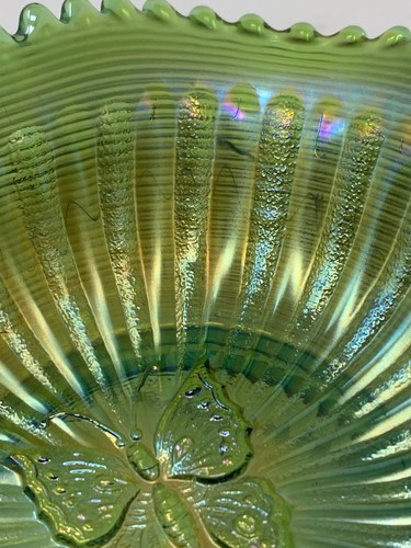 Antique Northwood Green Carnival Glass Butterfly Bonbon Dish - Picture 14 of 18