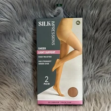 Silk Impressions Sheer Light Support Womens Size XL Rich Tan High Waisted