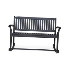 Great Deal Furniture Dexter Patio Rocking Loveseat | Acacia Wood | Dark Gray
