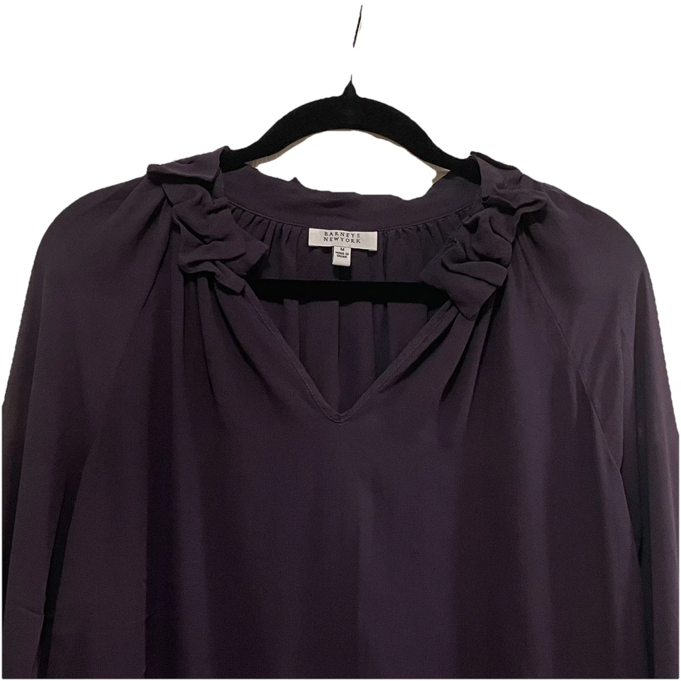 Blusa túnica BARNEYS NEW YORK negra 100 % seda manga larga cuello en V talla M Foto 3 de 4