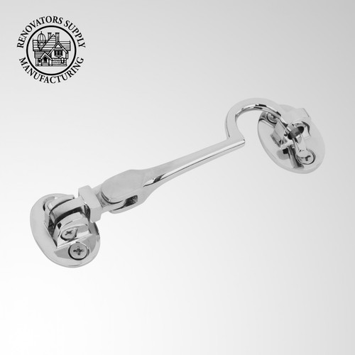 Chrome Polished Solid Brass Swivel Pivot Style Cabin Eyelet Latches 4" L Screws - Picture 2 of 8
