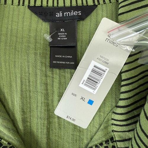 Ali Miles Striped Tunic Top Womens XL 3/4 Sleeve Green Abstract Art Eclectic Dot - Picture 3 of 7