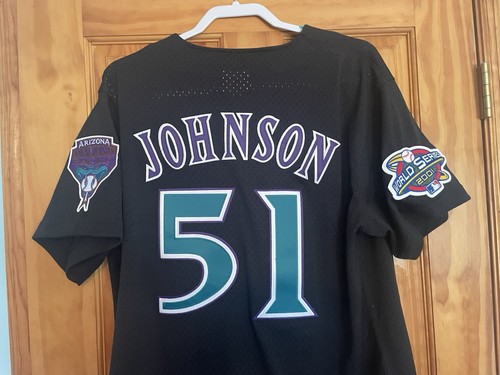 2001 RANDY JOHNSON ARIZONA DIAMONDBACKS WORLD SERIES BLACK MESH JERSEY, SZ LARGE - Picture 4 of 14