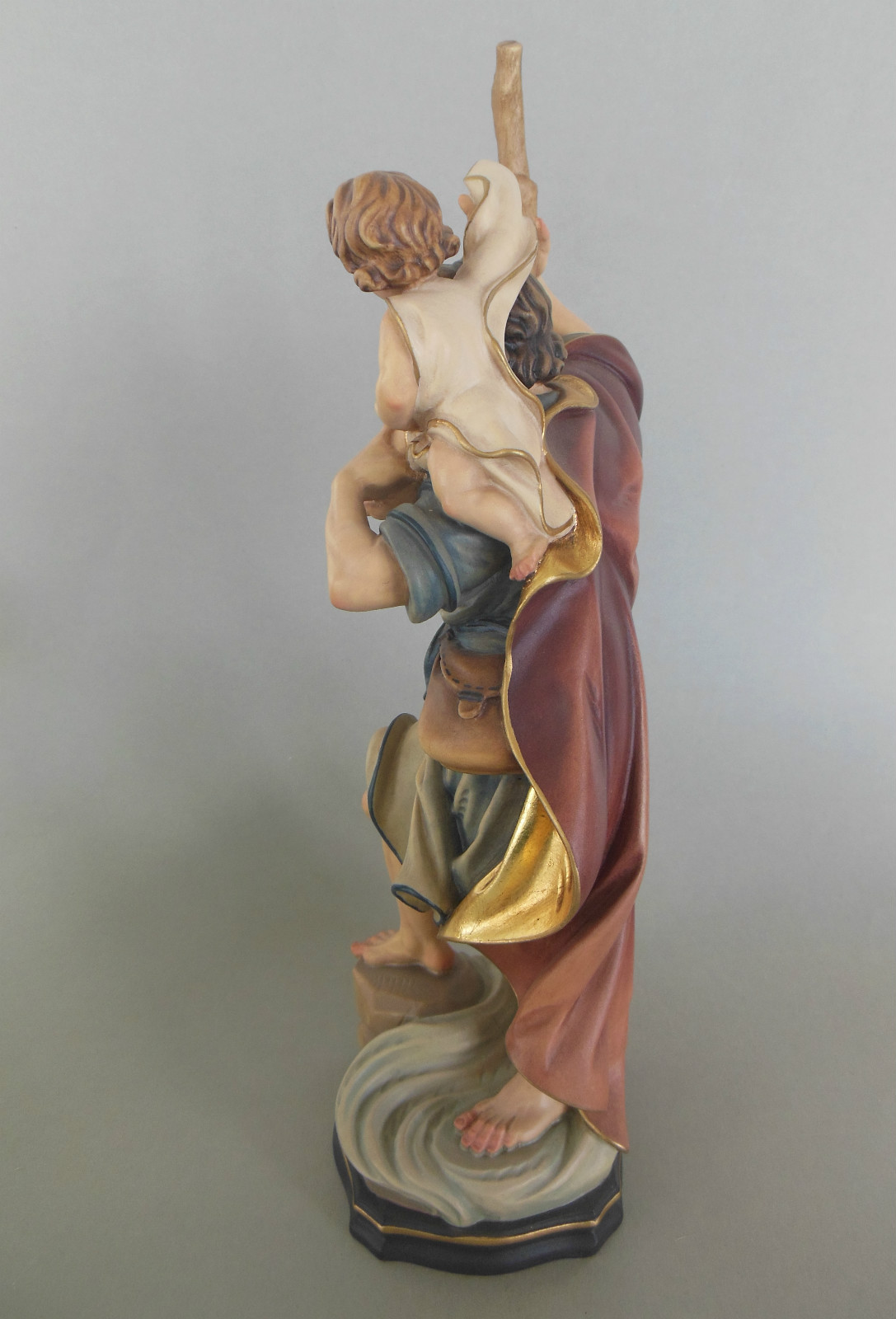 Heiliger Christopherus 34 cm hoch Holz geschnitzt bemalt Holzfigur AM