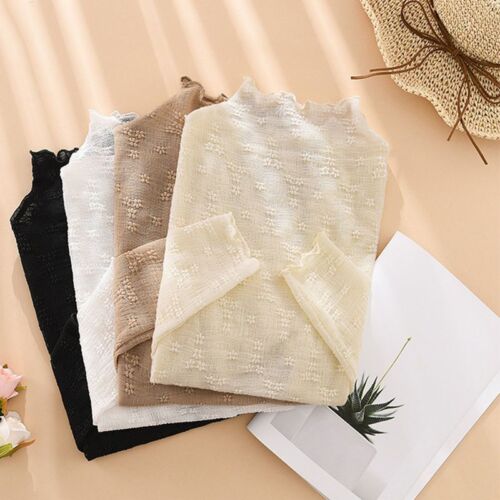 Damen Spitzen Shirt Tops T-Shirts Rollkragen Bluse Langarm Slim Basic T-Shirt. - Bild 7 von 16