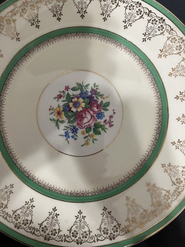 Myott Staffordshire Valencia Green Dinner Plate 10.5" tall Gold Trim Flora 9378 - Picture 5 of 12