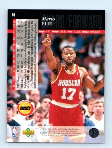 1993-94 Upper Deck Special Edition Mario Elie Houston Rockets #93 - Picture 2 of 2