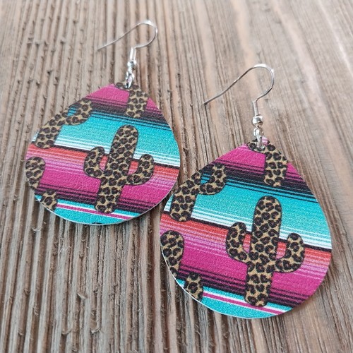 Southwest Boho Cowgirl Cactus Drop Dangle Hook Earrings Handmade Multicolor - Picture 1 of 4