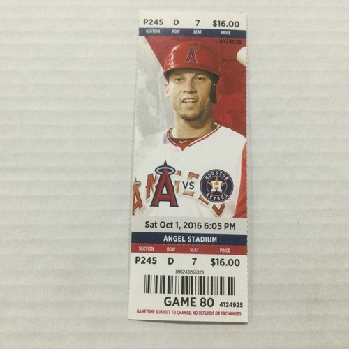 ANGELS 2016 TICKET STUB 5/29/16 10/1/16 VS ASTROS - Picture 3 of 3