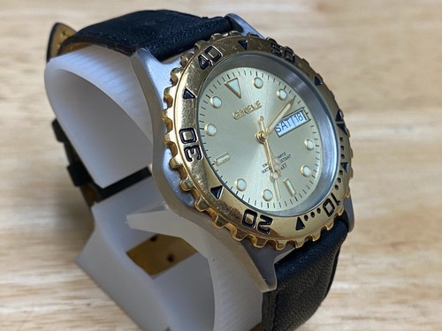 VTG Geneve Mens Dual Tone Rotating Bezel Swiss Analog Quartz Watch~New Battery - Picture 3 of 5