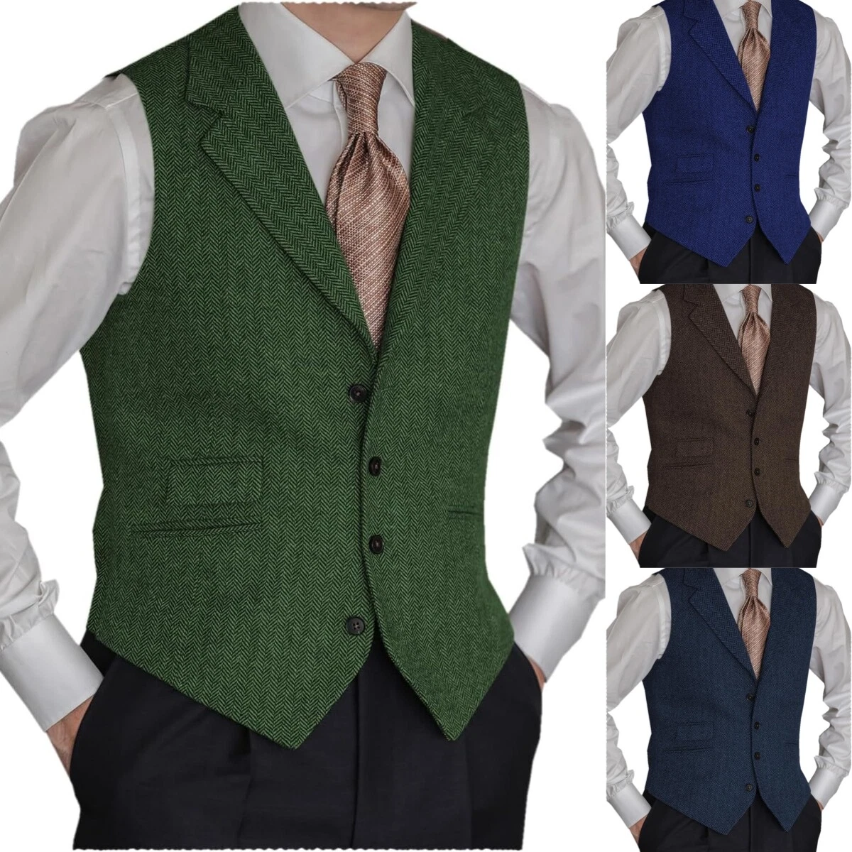 Mens Tweed Waistcoat Vintage Western Formal Herringbone Wool Vests 42 44 46 48
Opens in a new window