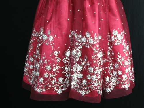 Jona Michelle Girls Sz 5 Easter Maroon Dress w/ Silver Bling Floral NWOT - Picture 5 of 11