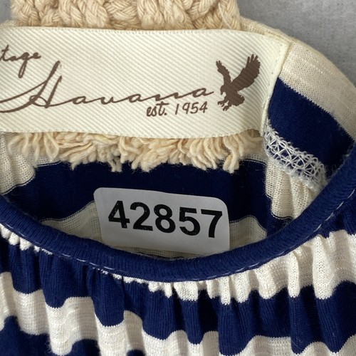 VINTAGE HAVANA Tank Top M Rayon Blend Jersey Tunic Striped Braid Racerback Blue - Picture 12 of 12