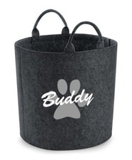 Personalised Dog Paw Storage Tub Customised Puppy Toy Basket Box Felt Name Trug