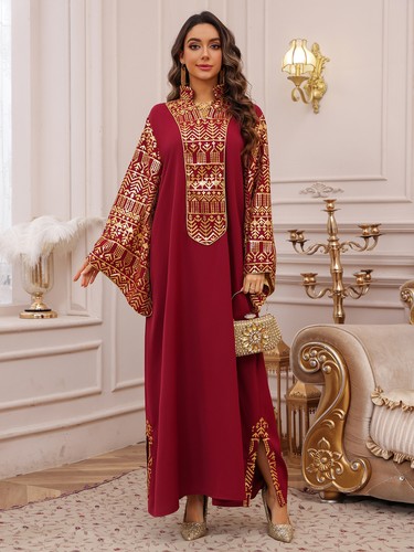 Middle East Women Modest Sequins Kaftan Dress Arab Party Luxury Abaya Maxi Robe - Picture 37 of 38
