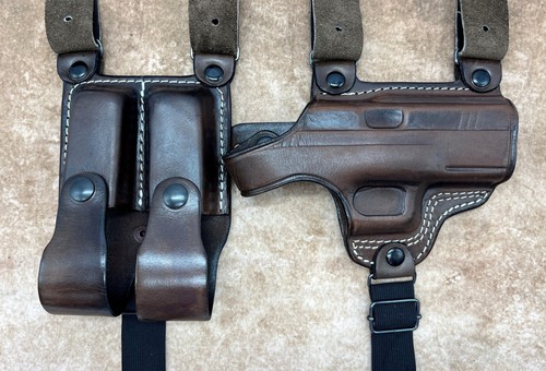 CLEARANCE! Right Hand Dark Brown Leather Shoulder Holster & Ammo Pouch - CHOOSE - Picture 4 of 9