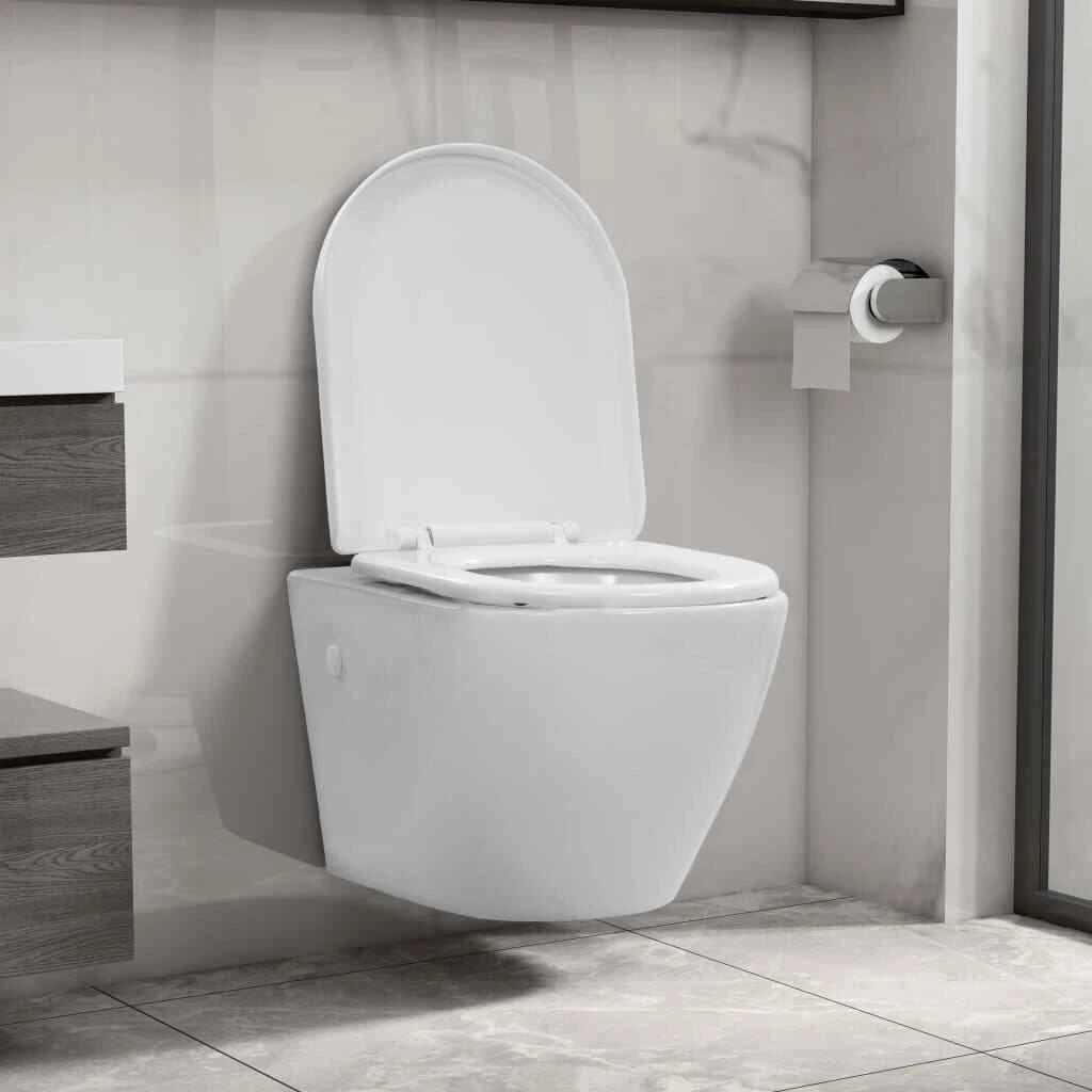 Toilette Suspendue au Mur sans Rebord C ramique Cuvette Noir Blanc