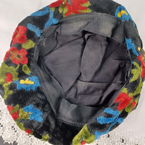 Vintage Tapestry Beret READ Floral Velour Hippie Chic Festival Aesthetic - Picture 5 of 8