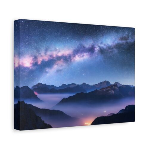 Sternenhimmel mit Berglandschaft Leinwandbild - Moderne Galaxie Natur Kunst - Bild 13 von 27