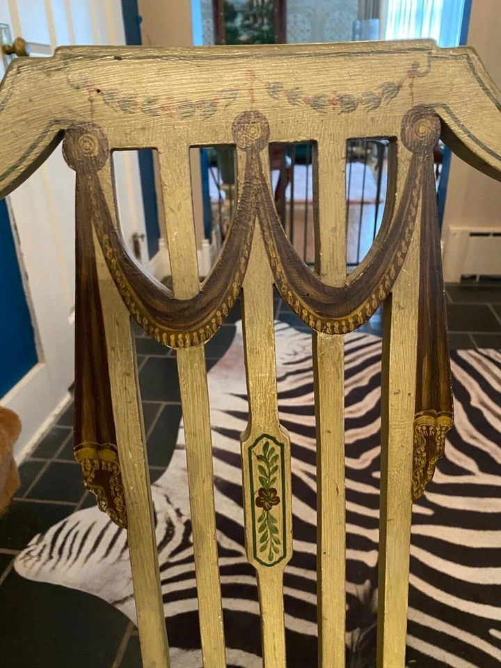 Старинный стул, стиль Адамса, ручной росписи тростниковый стул, оригинальная подушка! 1920-е годы. - Изображение 3 из 4