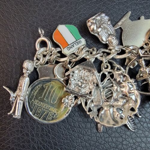 Vintage 60's Sterling Silver Charm Bracelet+38 Charms, 7.0" Travel, Loaded 100gm - Picture 2 of 8