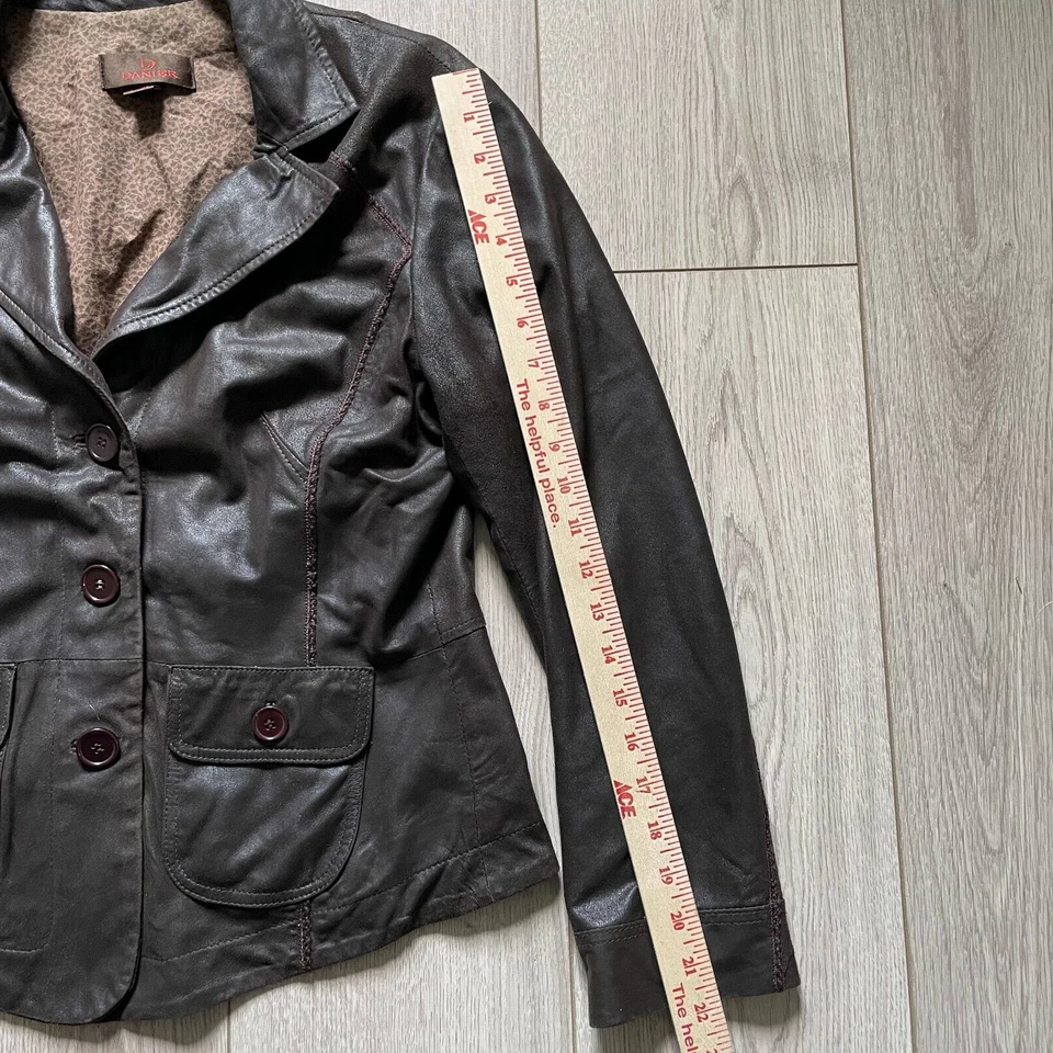 Blazer Danier Chaqueta de Cuero Para Mujer Marrón Talla S-P Botón Bolsillos Frontales Forrado Foto 4 de 4