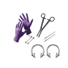 Nipple Piercing Kit with 2 Nipple Rings Spikes Gloves Needles Tool Barbells