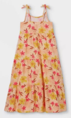 Cat & Jack Girls Printed Knit Sleeveless Maxi Dress light peach Large - Picture 2 of 4