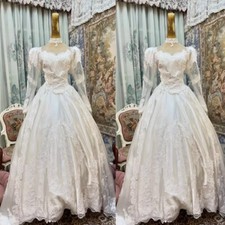Victorian Wedding Dresses Satin Long Sleeves High Neck Illusion Bridal Gowns