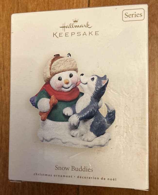 HALLMARK Keepsake 2007 SNOW BUDDIES #10 Snowman & Husky CHRISTMAS ORNAMENT NIB