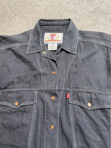 Levis Denim Shirt Jacket Womens faded black Western Pearl Snap size S/M oversize - Picture 4 of 12