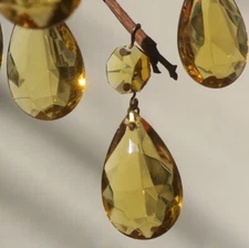 6 Yellow  Amber Glass Crystal Prism Lamp Chandelier Part Suncatcher dark pins