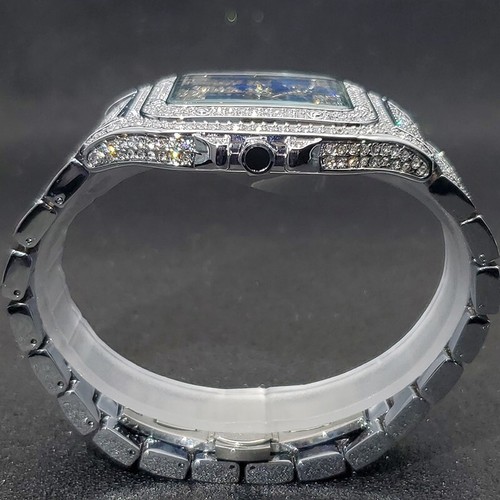 Reloj de Lujo Completamente Ice Out Para Hombre Iced Bling Hip Hop Diamante Plata Azul Cuadrado - Imagen 4 de 7
