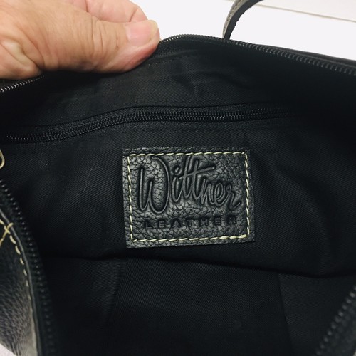 Wittner Clutch Wristlet Hand Bag Black Leather Stud Detail Top Stitched - Picture 9 of 12