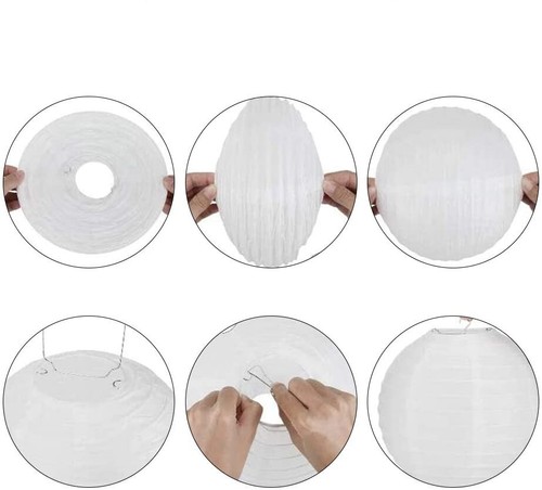 White Round Ball Paper Lantern Party Decoration Hanging Ceiling Light Shades - Picture 2 of 11