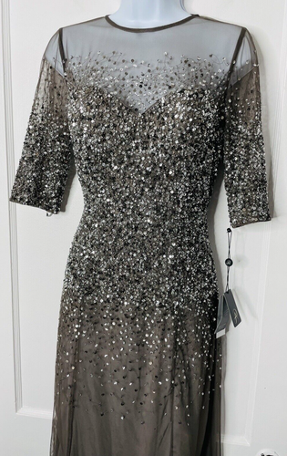 Adrianna Papell Evening Gown 8 Ombre Sequin Romantic Delicate Wedding Glam Gray - Picture 2 of 15