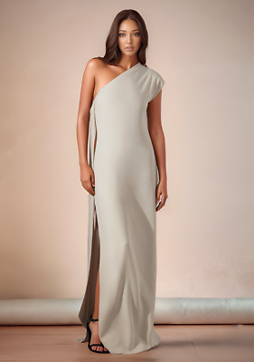 REISS Atelier Beatrice One-Shoulder-Maxikleid drapierter Rücken cremeweiß UK Größe 14