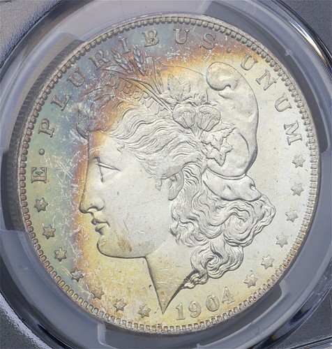 Dólar Morgan 1904-O graduación profesional MS-64 - ¡Tonificación anverso media luna azul y puesta de sol! - Imagen 3 de 3